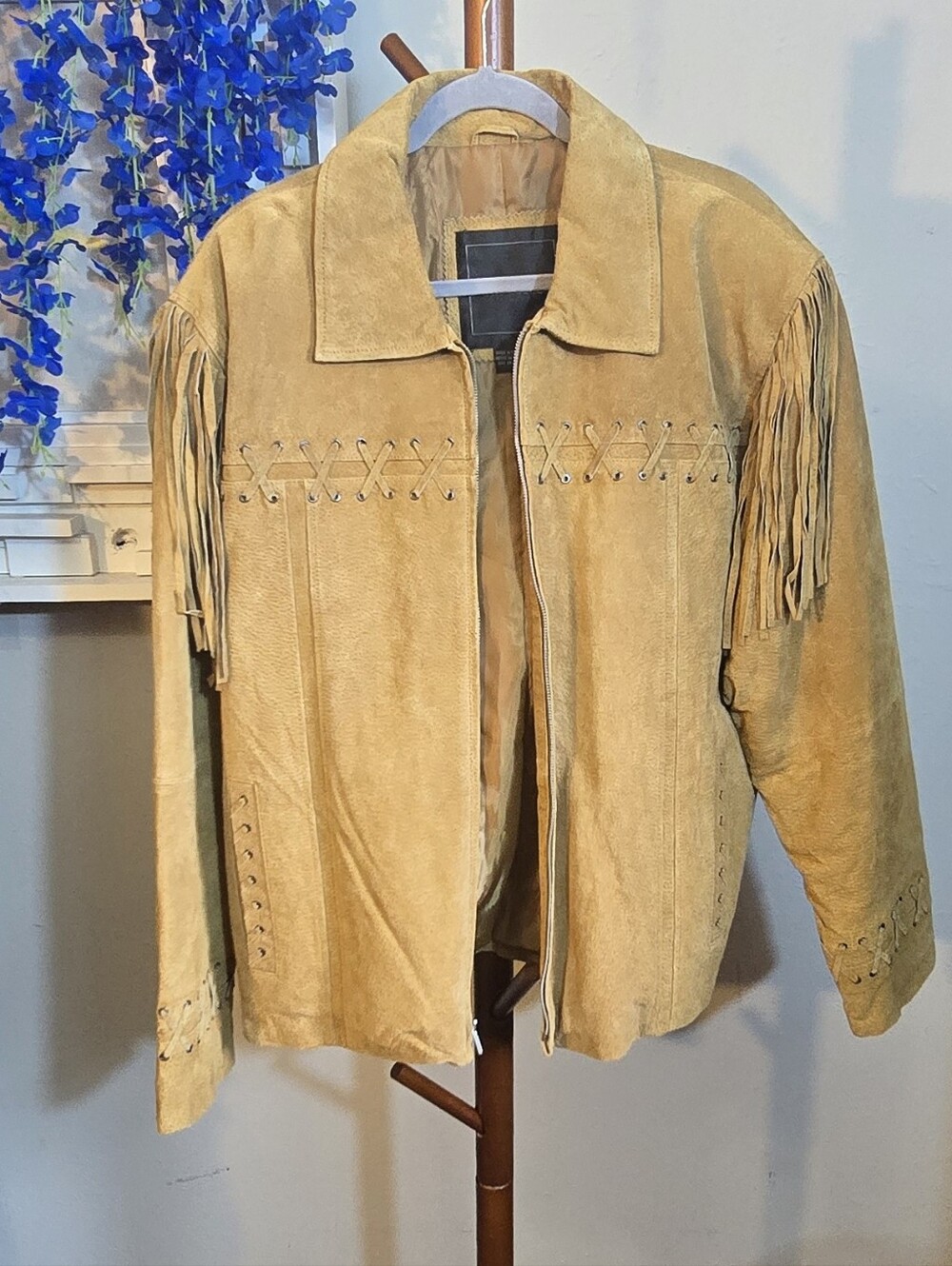 Excelled 90s Fringed Suede Jacket - Tan Sz XL